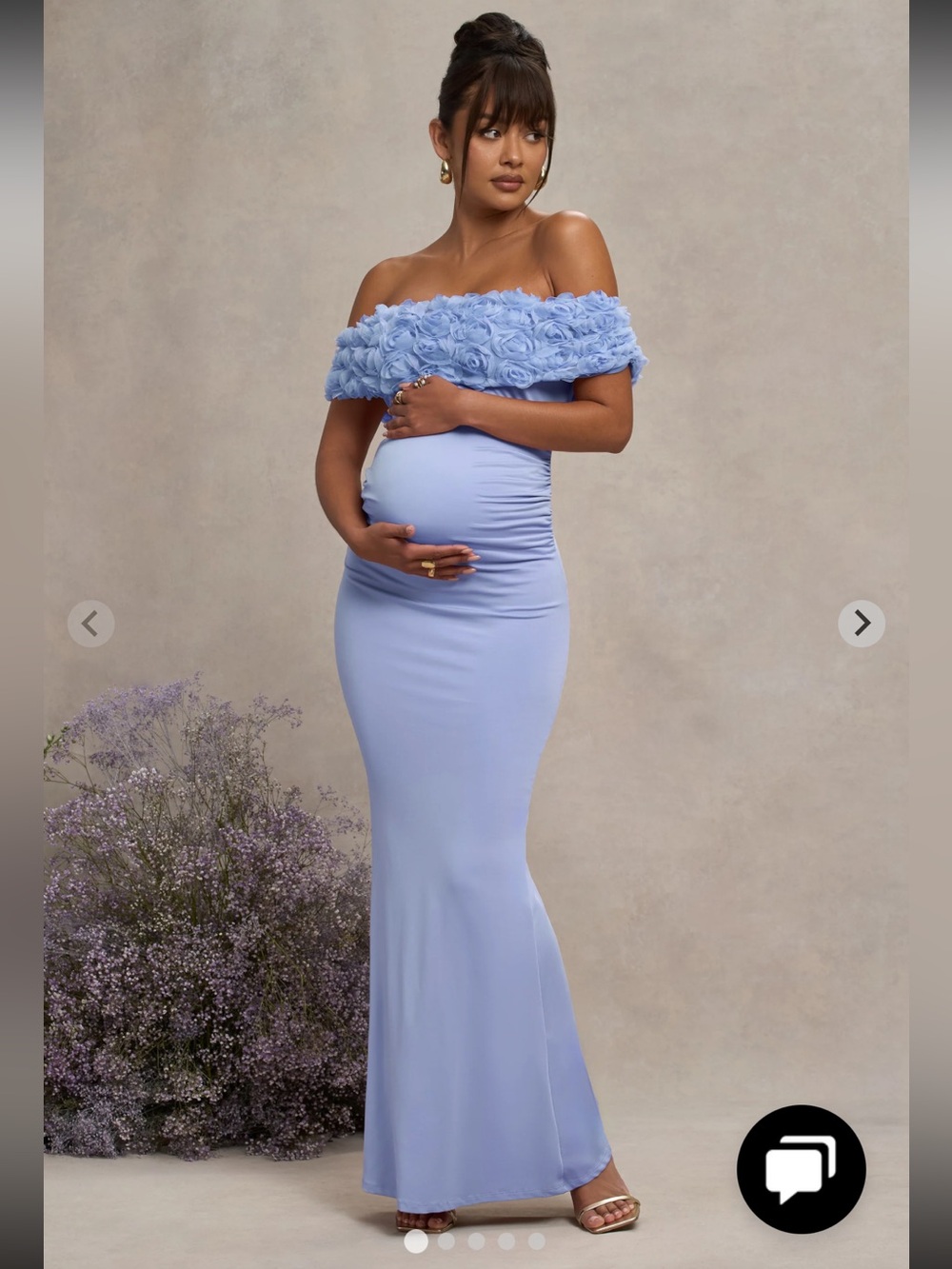 INFLORESCENCE
Powder Blue Mesh Floral Bardot Maternity Maxi Dress